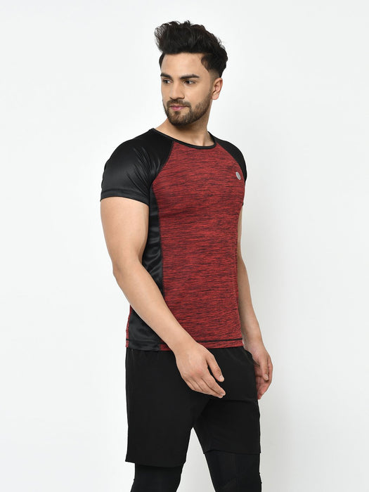 Active Wear Self Design Cut & Sew Raglan Half Sleeve T-Shirt