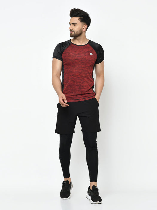 Active Wear Self Design Cut & Sew Raglan Half Sleeve T-Shirt