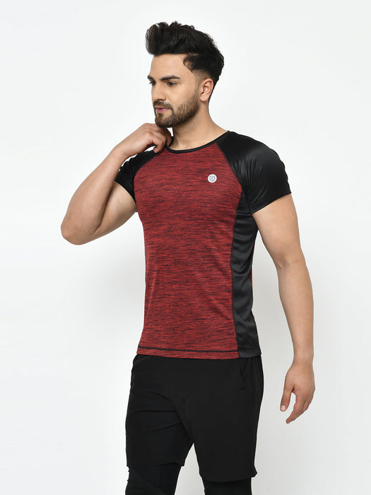 Active Wear Self Design Cut & Sew Raglan Half Sleeve T-Shirt