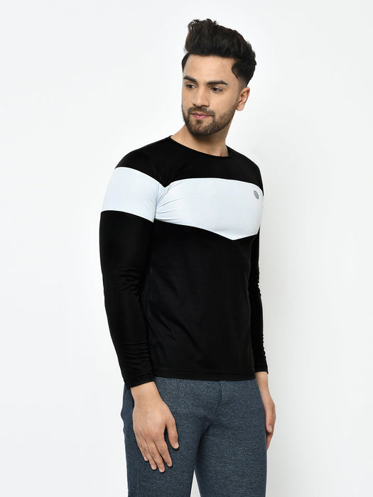 Active Wear White Black Cut & Sew Half Sleeve T-Shirt