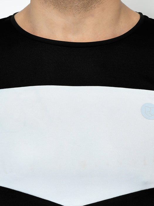 Active Wear White Black Cut & Sew Half Sleeve T-Shirt