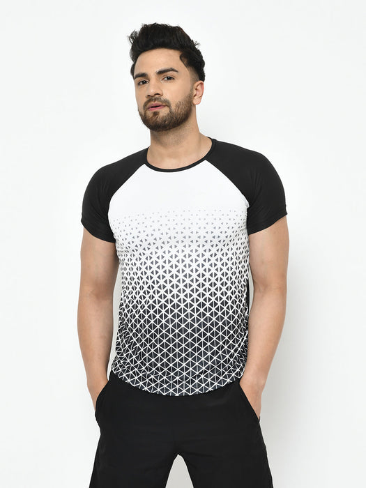 Printed Round Neck Raglan Half Sleeve Active Wear T-Shirt