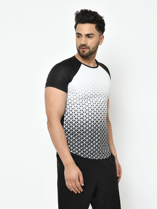 Printed Round Neck Raglan Half Sleeve Active Wear T-Shirt