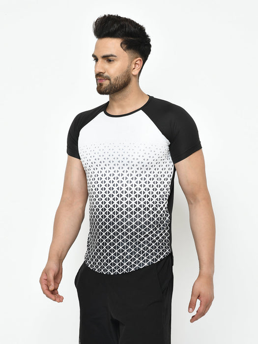 Printed Round Neck Raglan Half Sleeve Active Wear T-Shirt