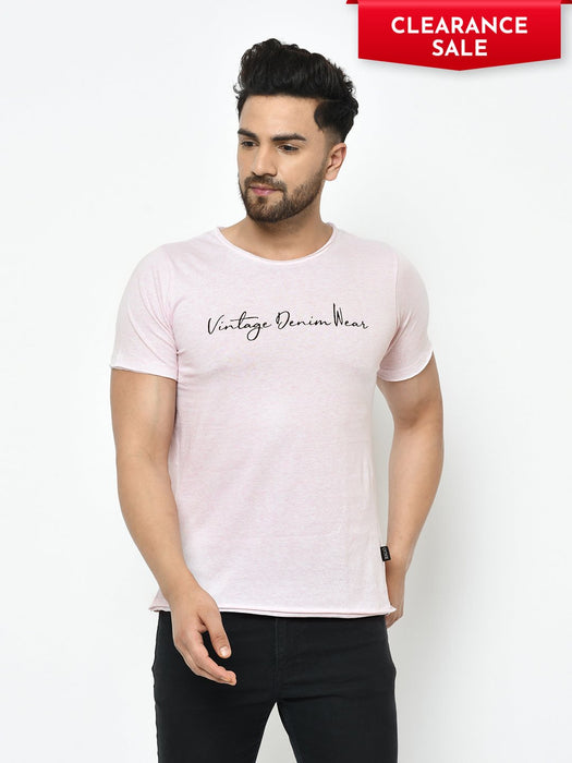 Light Pink Vintage Print Half Sleeve Cotton T-Shirt