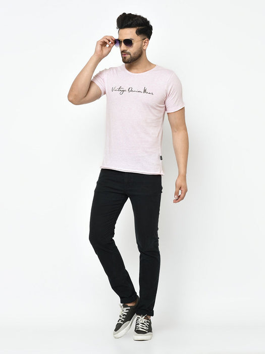 Light Pink Vintage Print Half Sleeve Cotton T-Shirt