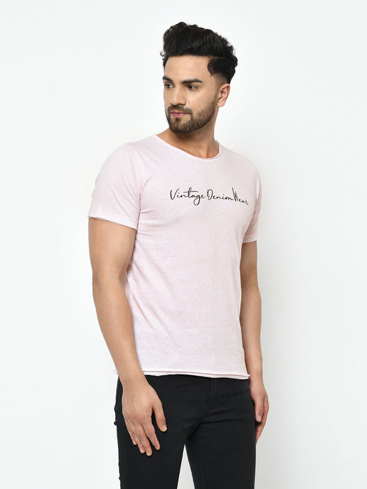 Light Pink Vintage Print Half Sleeve Cotton T-Shirt