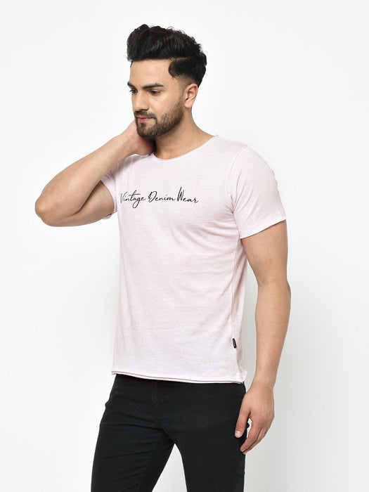 Light Pink Vintage Print Half Sleeve Cotton T-Shirt