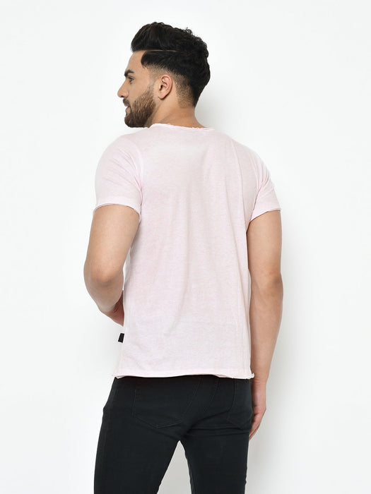 Light Pink Vintage Print Half Sleeve Cotton T-Shirt