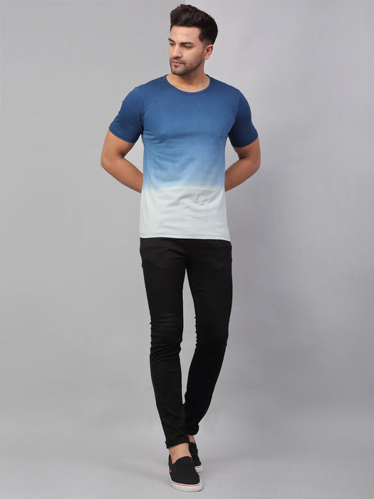 Blue Ombre Dye Round Neck Cotton Half Sleeve T-Shirt