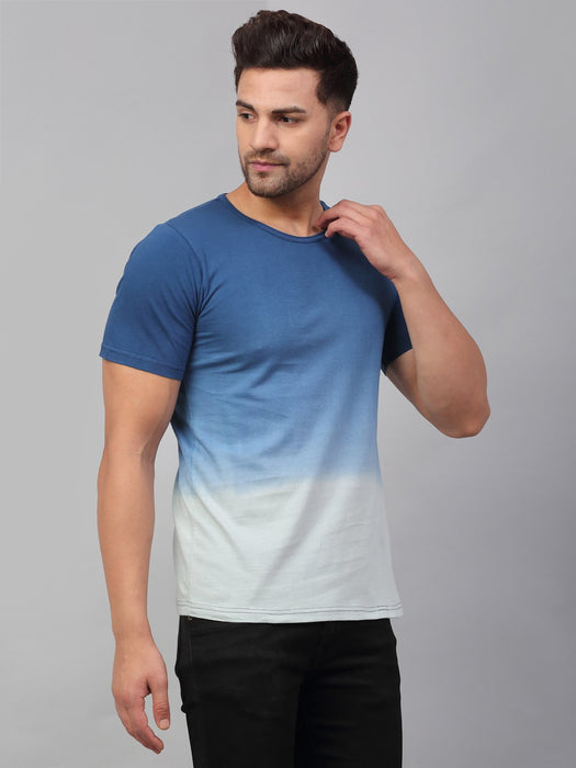 Blue Ombre Dye Round Neck Cotton Half Sleeve T-Shirt