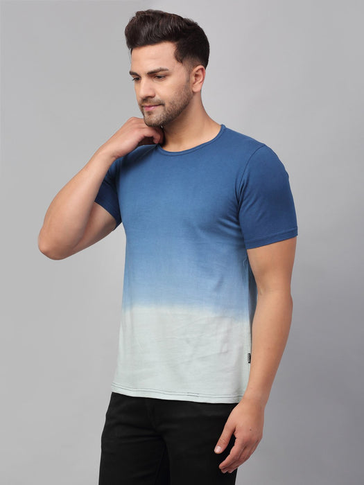 Blue Ombre Dye Round Neck Cotton Half Sleeve T-Shirt