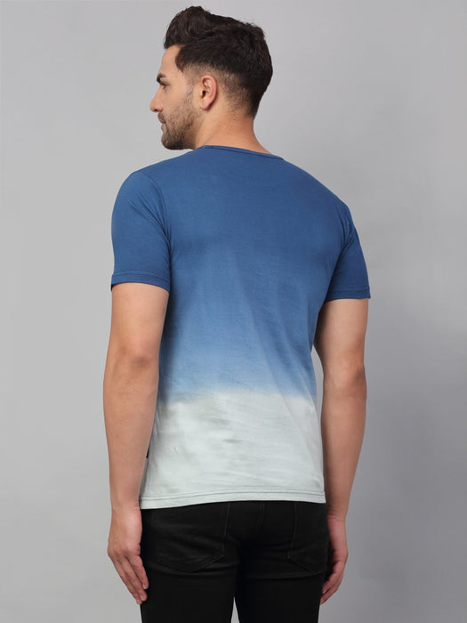 Blue Ombre Dye Round Neck Cotton Half Sleeve T-Shirt