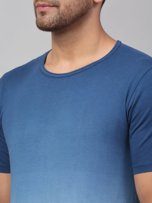 Blue Ombre Dye Round Neck Cotton Half Sleeve T-Shirt