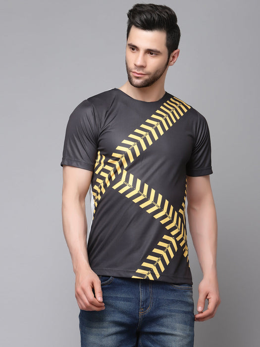 Printed Black Round Neck Half Sleeve Active Wear T-Shirt