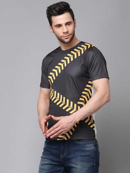 Printed Black Round Neck Half Sleeve Active Wear T-Shirt