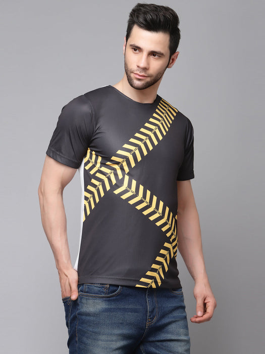 Printed Black Round Neck Half Sleeve Active Wear T-Shirt