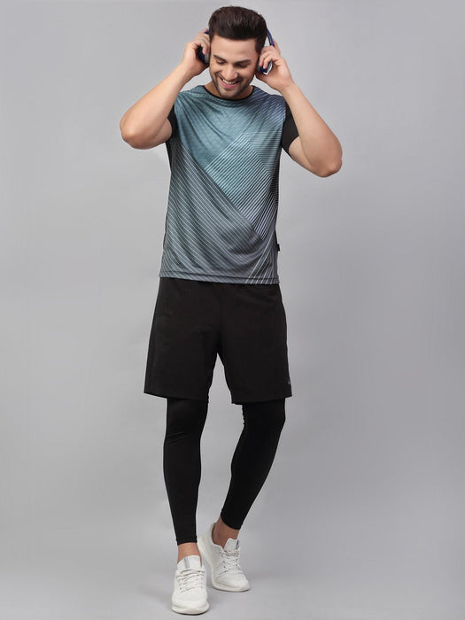 Black Printed Active Wear Half Sleeve T-Shirt