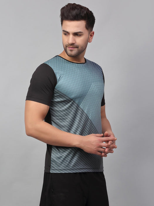 Black Printed Active Wear Half Sleeve T-Shirt