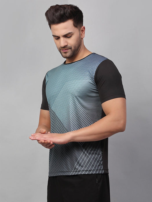 Black Printed Active Wear Half Sleeve T-Shirt