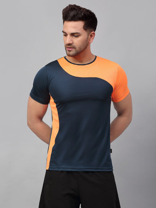 Blue Orange Cut & Sew Active Wear Half Sleeve T-Shirt