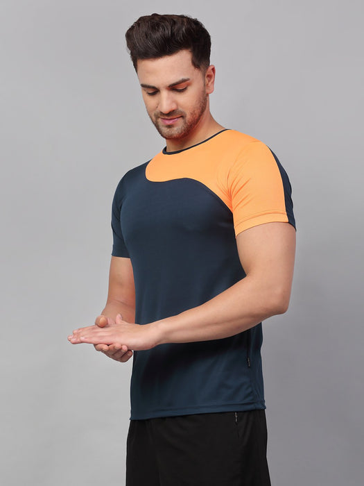 Blue Orange Cut & Sew Active Wear Half Sleeve T-Shirt