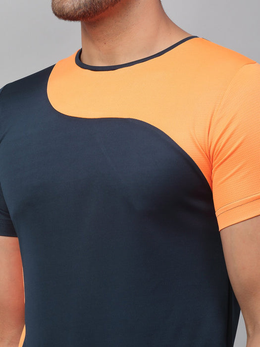 Blue Orange Cut & Sew Active Wear Half Sleeve T-Shirt