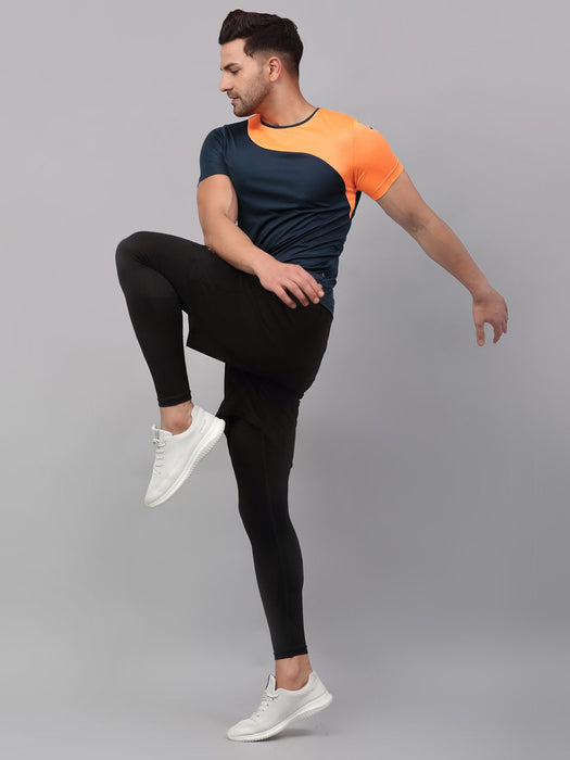 Blue Orange Cut & Sew Active Wear Half Sleeve T-Shirt