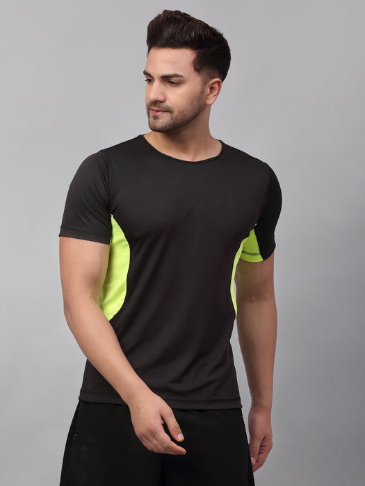 Black Neon Green Cut & Sew Active Wear Half Sleeve T-Shirt