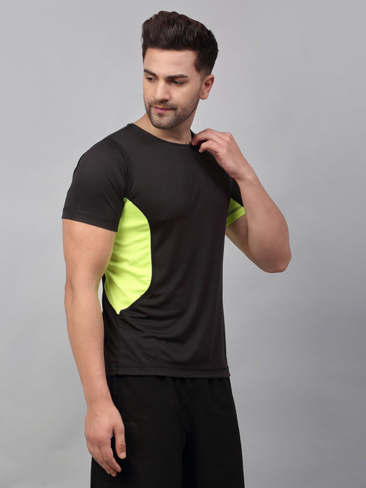 Black Neon Green Cut & Sew Active Wear Half Sleeve T-Shirt