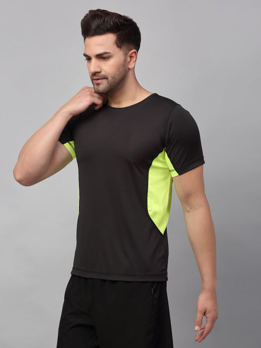 Black Neon Green Cut & Sew Active Wear Half Sleeve T-Shirt