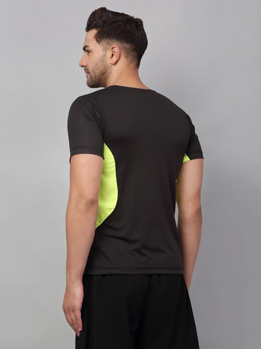 Black Neon Green Cut & Sew Active Wear Half Sleeve T-Shirt