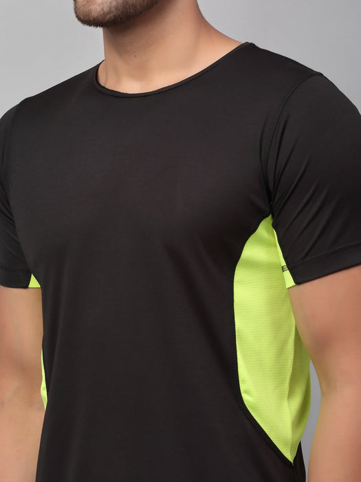 Black Neon Green Cut & Sew Active Wear Half Sleeve T-Shirt