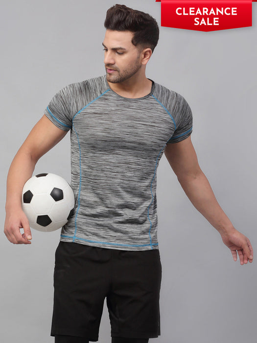 Grey With Contrast Thread Detail Half Sleeve  Active Wear T-Shirt