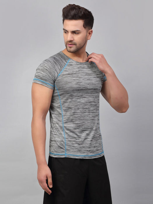 Grey With Contrast Thread Detail Half Sleeve  Active Wear T-Shirt