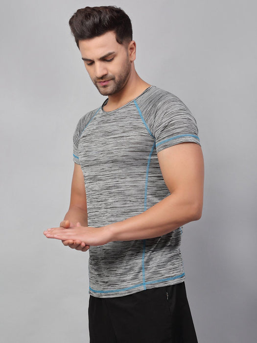 Grey With Contrast Thread Detail Half Sleeve  Active Wear T-Shirt