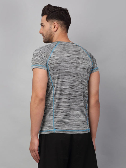 Grey With Contrast Thread Detail Half Sleeve  Active Wear T-Shirt