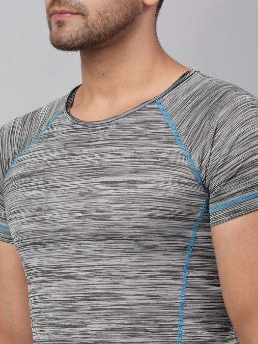 Grey With Contrast Thread Detail Half Sleeve  Active Wear T-Shirt