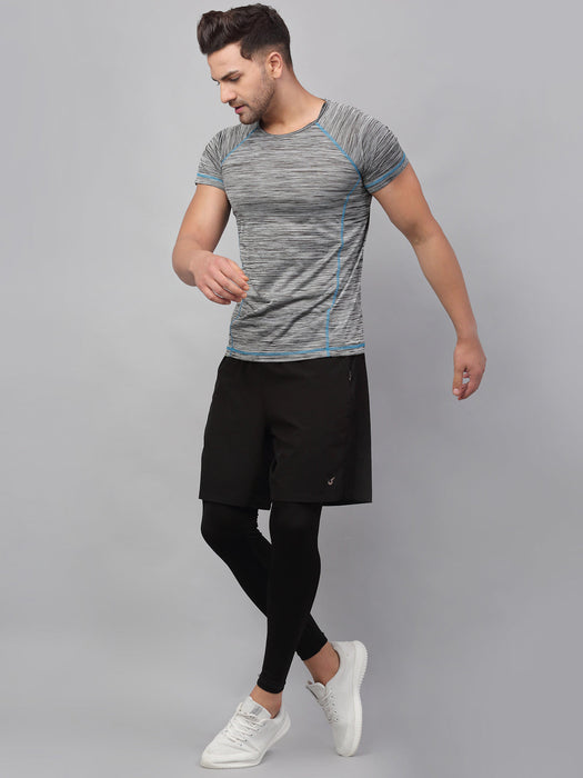 Grey With Contrast Thread Detail Half Sleeve  Active Wear T-Shirt