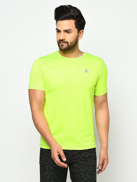 Neon Green With Contrast Thread Detail Half Sleeve  Active Wear T-Shirt