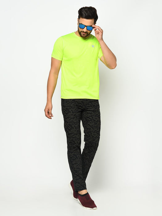 Neon Green With Contrast Thread Detail Half Sleeve  Active Wear T-Shirt