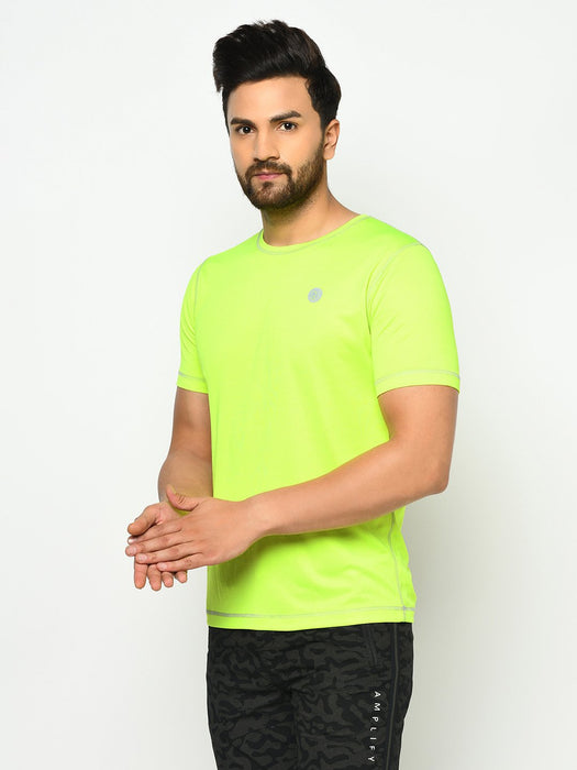 Neon Green With Contrast Thread Detail Half Sleeve  Active Wear T-Shirt