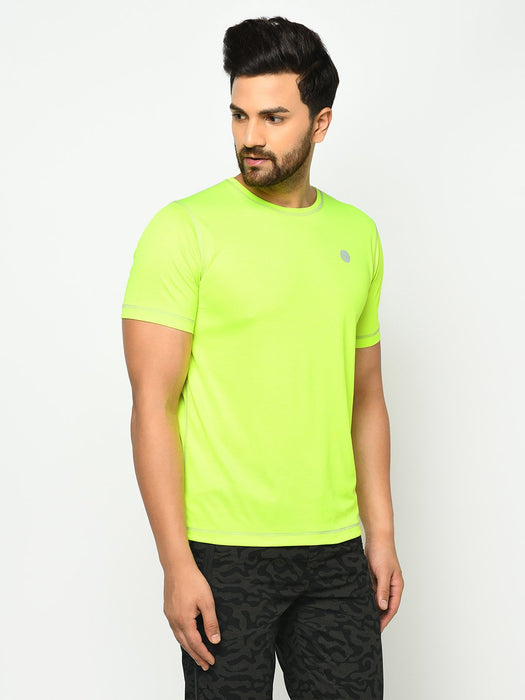 Neon Green With Contrast Thread Detail Half Sleeve  Active Wear T-Shirt