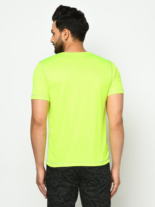 Neon Green With Contrast Thread Detail Half Sleeve  Active Wear T-Shirt