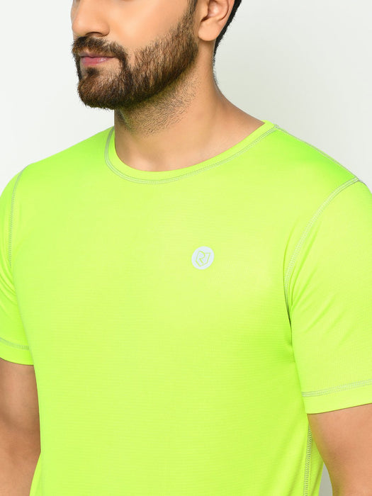 Neon Green With Contrast Thread Detail Half Sleeve  Active Wear T-Shirt