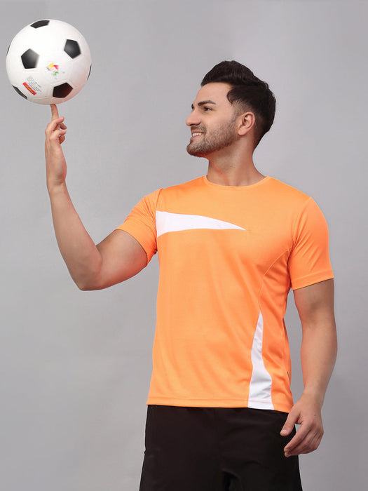 Orange Contrast Detail Half Sleeve Active Wear T-Shirt