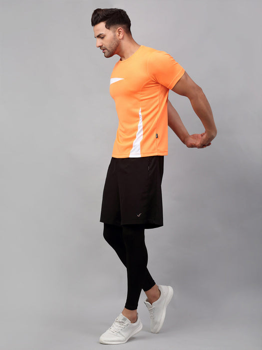 Orange Contrast Detail Half Sleeve Active Wear T-Shirt