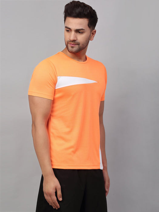 Orange Contrast Detail Half Sleeve Active Wear T-Shirt