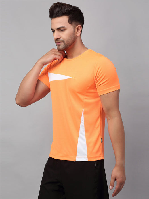 Orange Contrast Detail Half Sleeve Active Wear T-Shirt