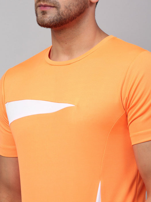 Orange Contrast Detail Half Sleeve Active Wear T-Shirt